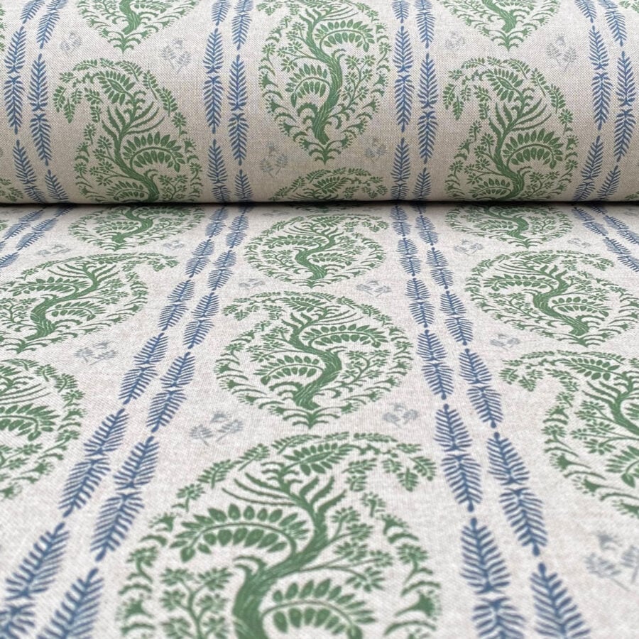 Larisa Stripe Natural - Leaf Green and Indigo