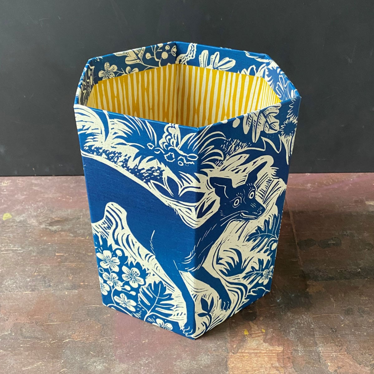 Mark Hearld Blue Whippet Waste Paper Bin - Image 1