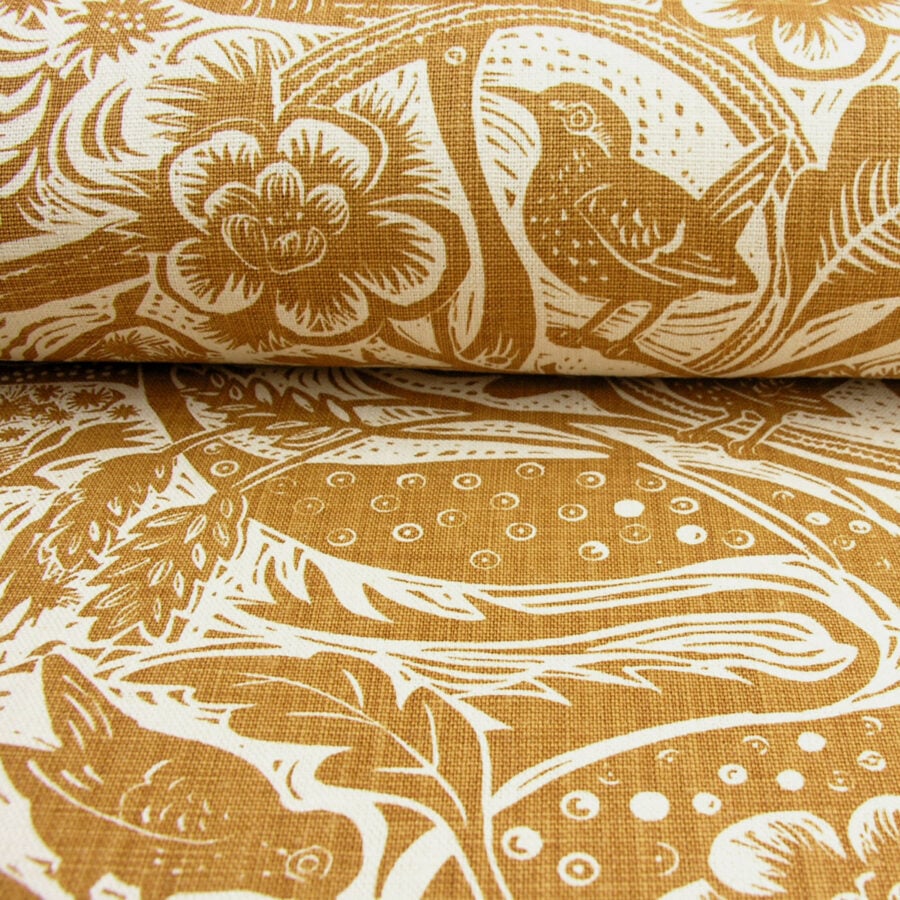 Mark Hearld Wren - Ochre Heavyweight Linen