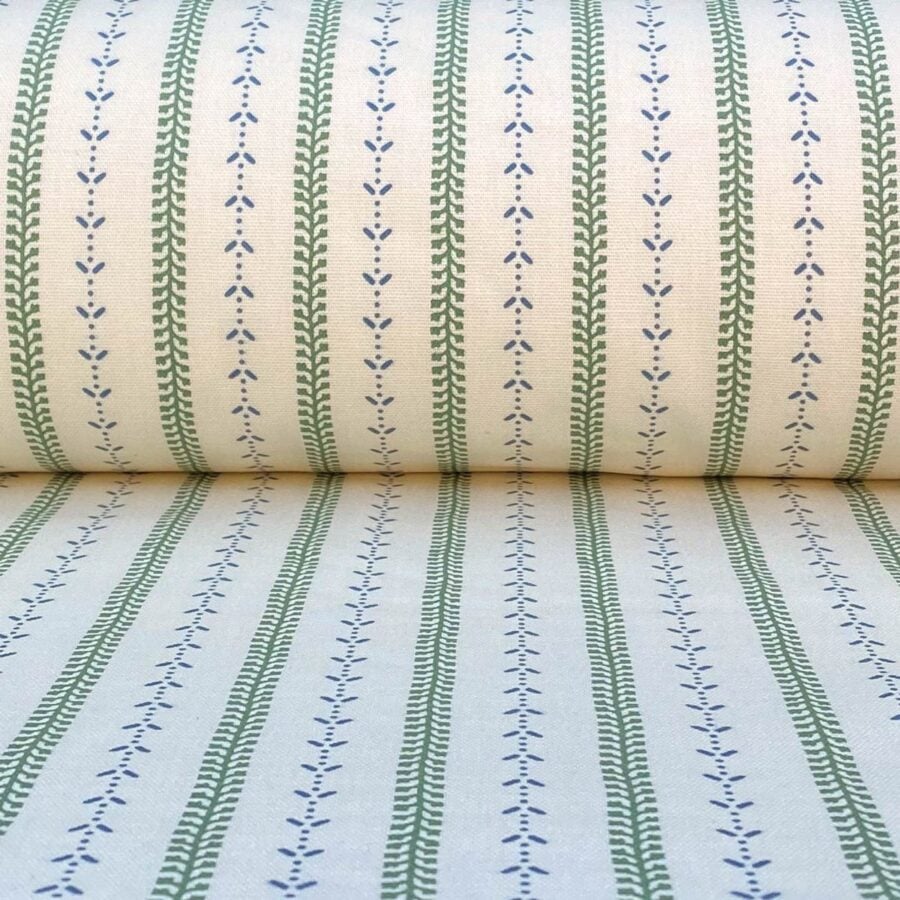 Maya Stripe Ivory - Leaf Green and Indigo