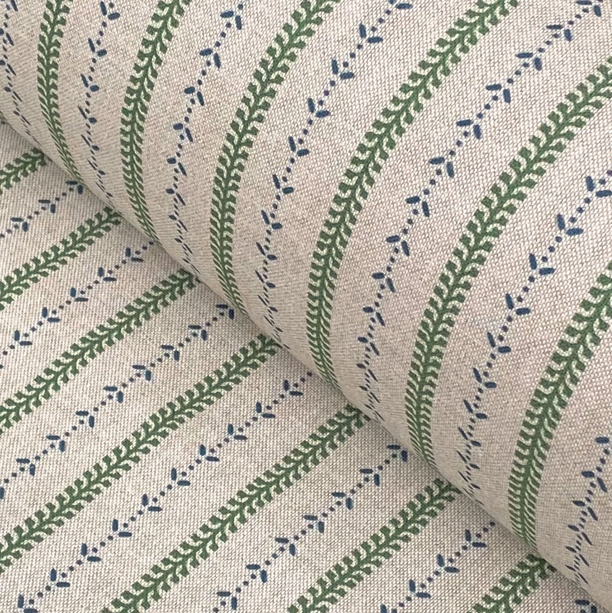 Maya Stripe Natural - Leaf Green and Indigo - Image 1