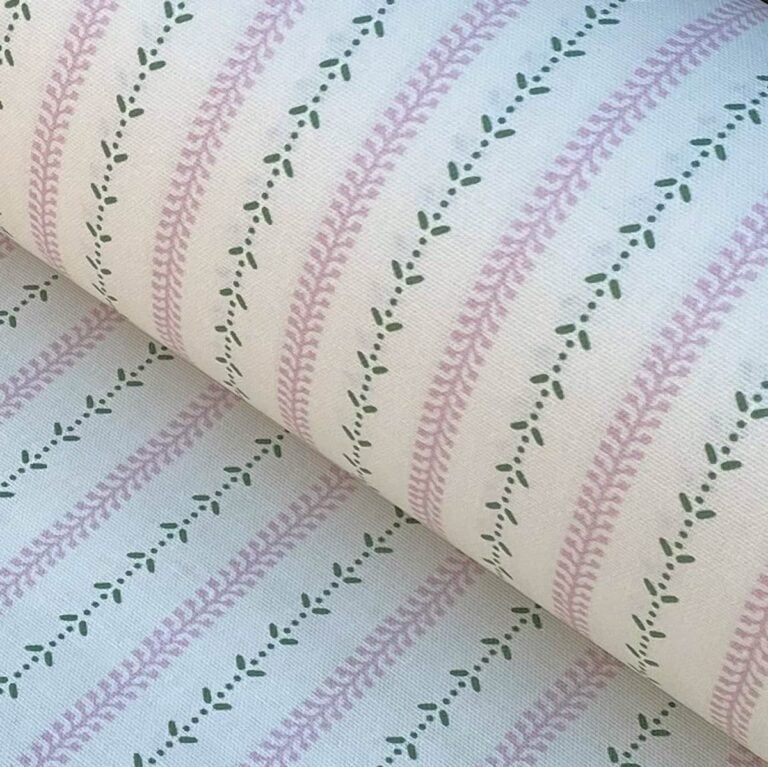 Maya Stripe Ivory - Pink and Leaf Green