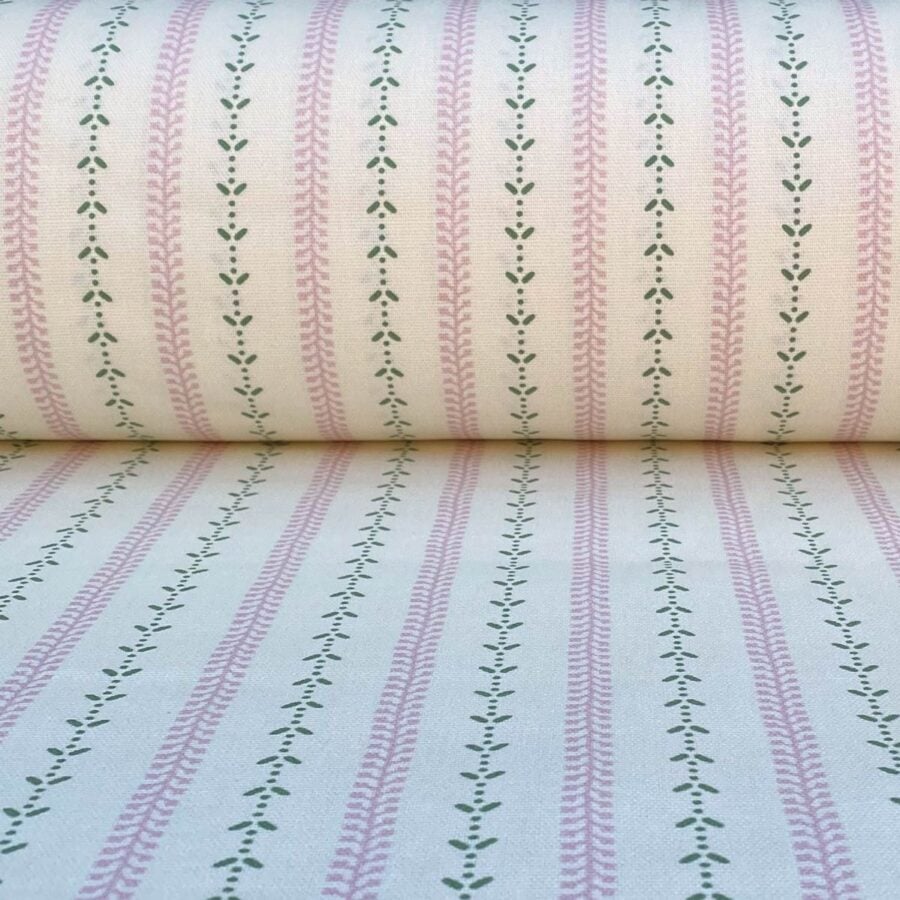 Maya Stripe Ivory - Pink and Leaf Green