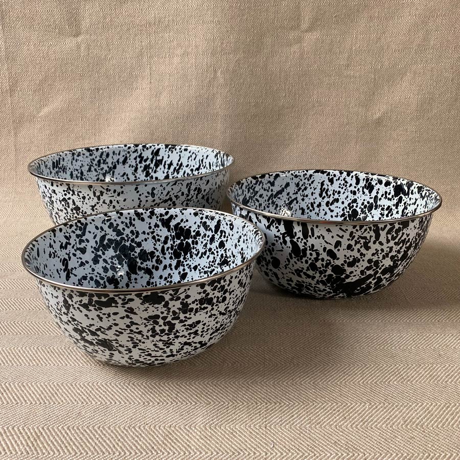 Enamelware Mixing Bowls - Black and White