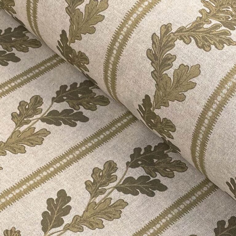 Oak leaf striped fabric in mustard