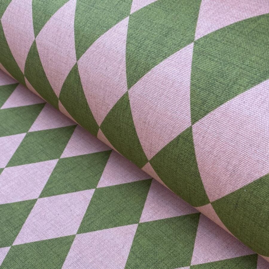 Harlequin fabric, A bold harlequin-style design in a pink & green