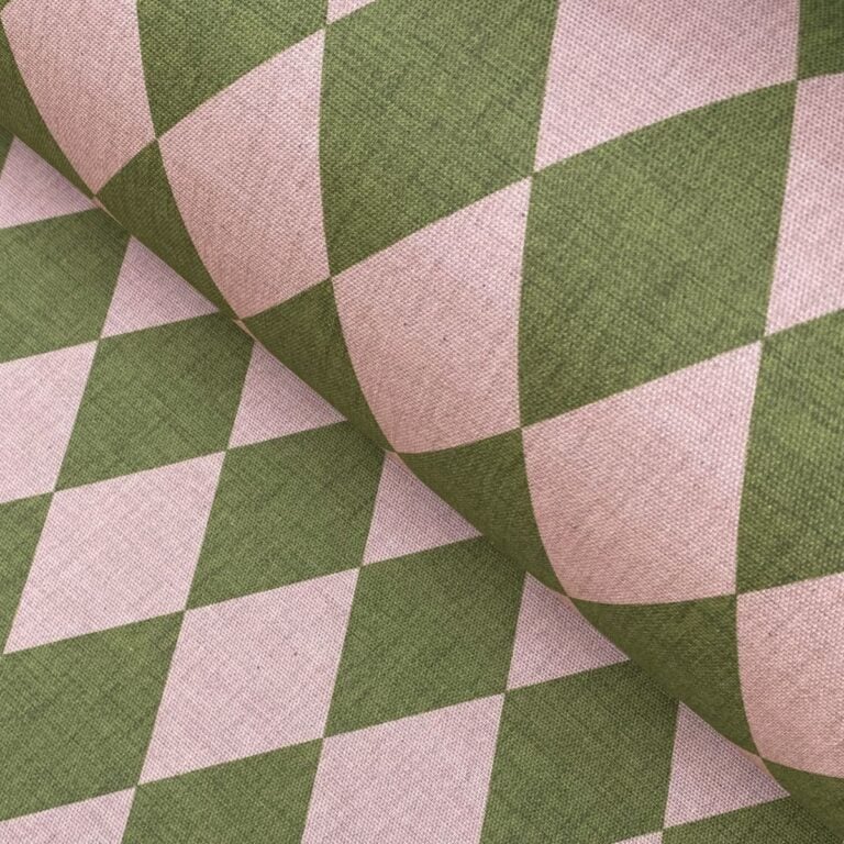 Harlequin fabric, A bold harlequin-style design in a pink & green