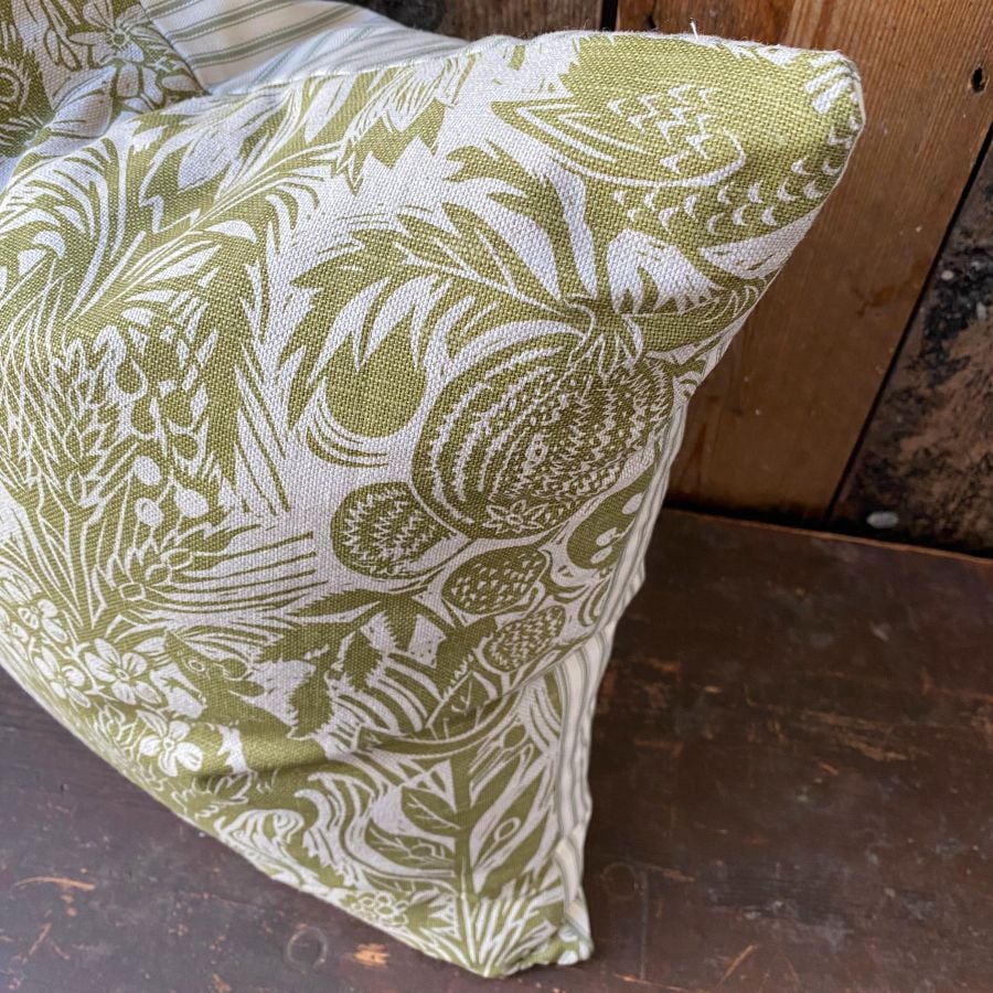 Squirrel and Sunflower Cushion - Olive Green