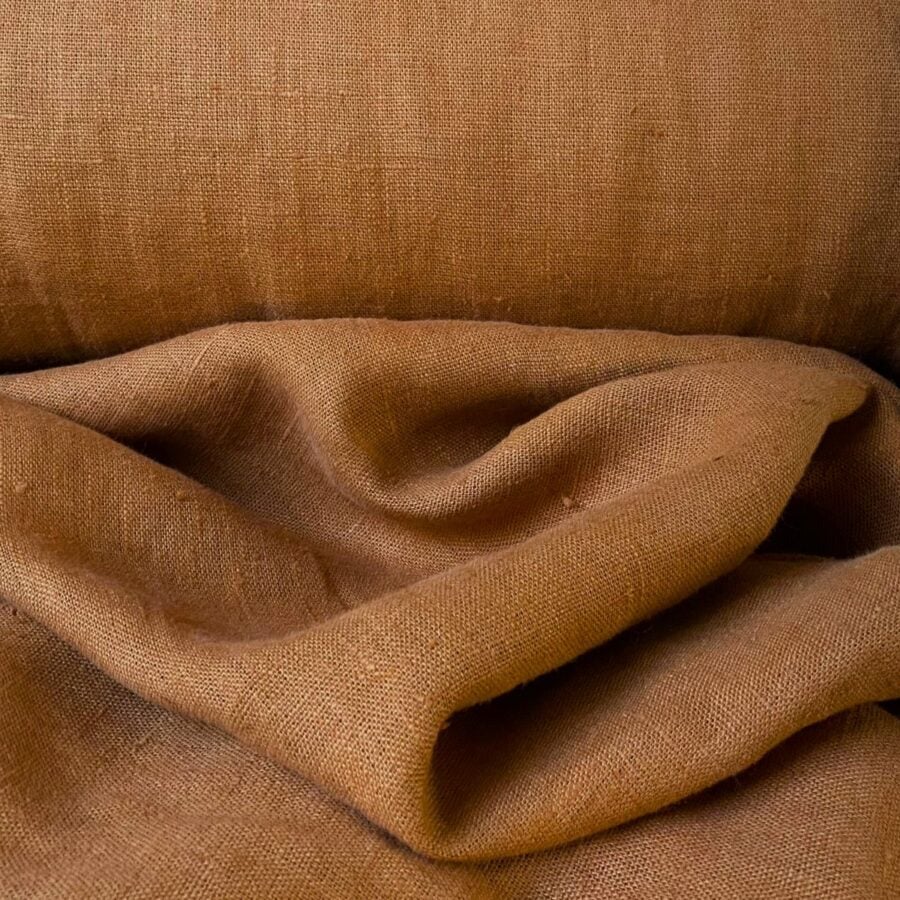 Tinsmiths French Washed Linen Fabric Foxy Red Brown