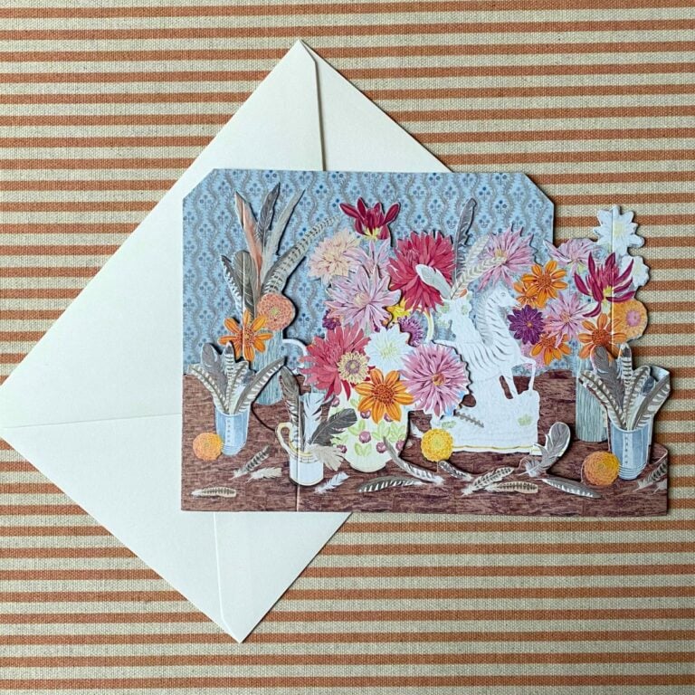 Angie Lewin 3D Card Zebra, Dahlias & Feathers - Image 2