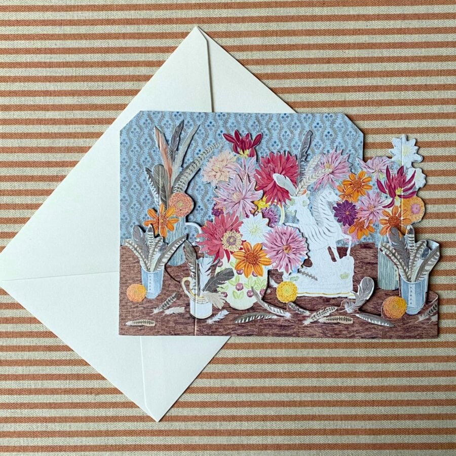 Angie Lewin 3D Card Zebra, Dahlias & Feathers