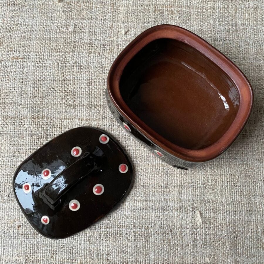 Erica Taylor Low Butter Dish - Black Spotty ETBU5