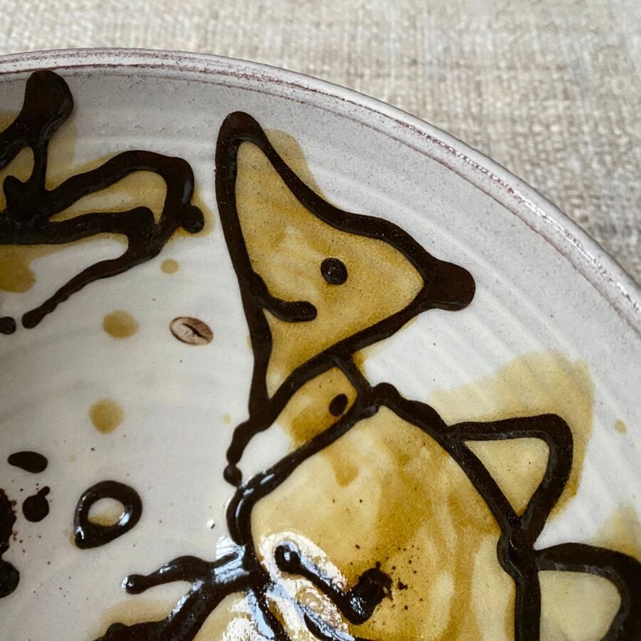 Erica Taylor Low Deep Footed Bowl - Cream Fishes ETDI2