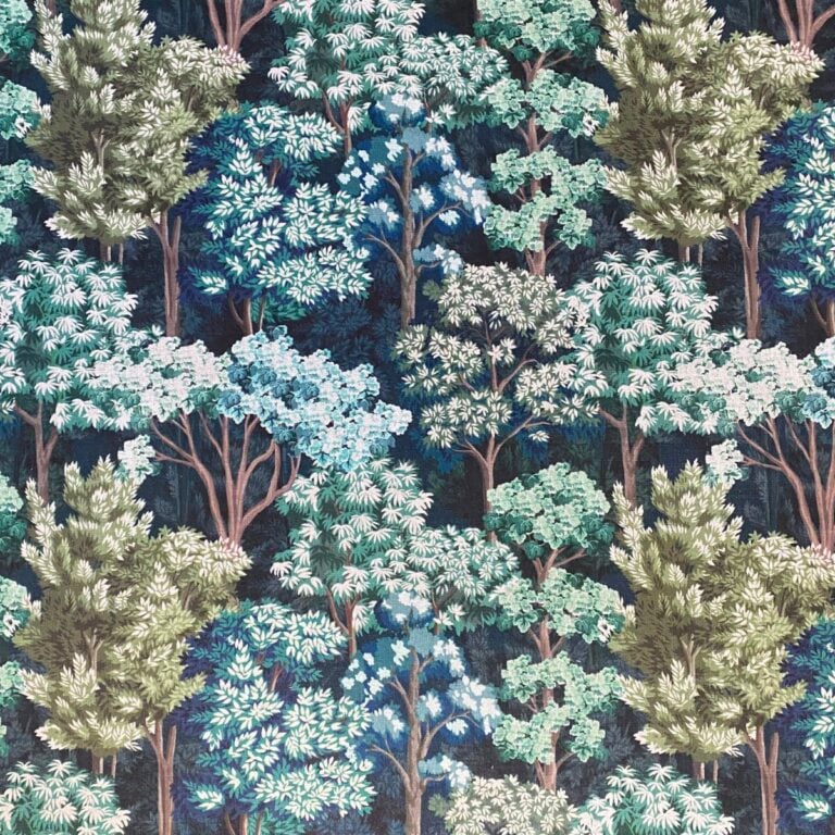 Tinsmiths Extra Wide Arboretum fabric on a roll in Indigo