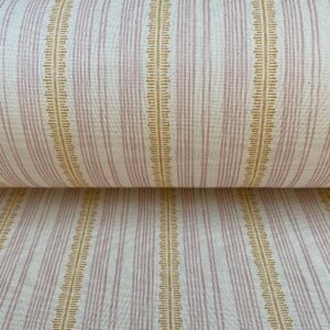 Tinsmiths Striped Feather Stripe Fabric on a roll in carnation pink & orange gold