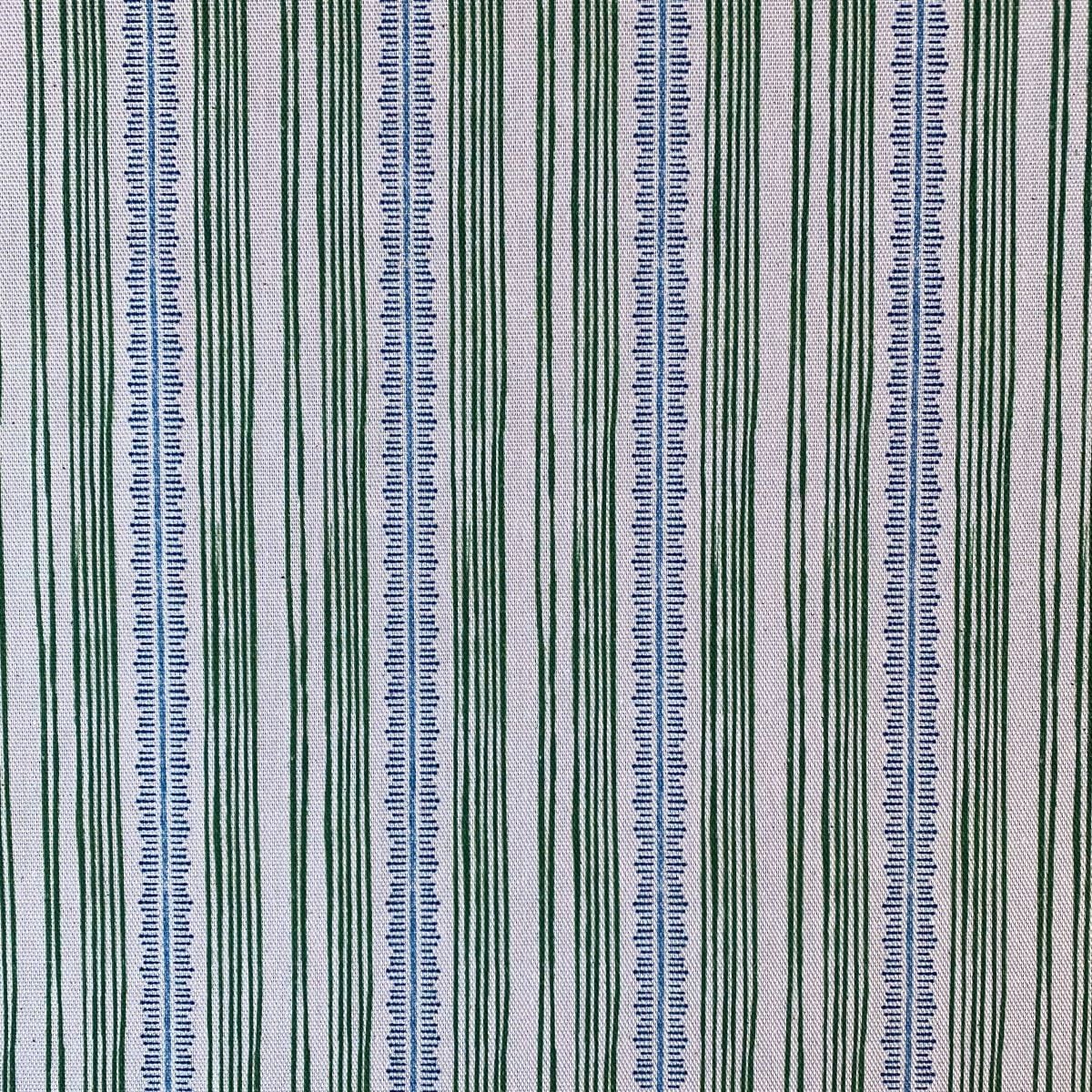 Tinsmiths Striped Feather Stripe Fabric on a roll in leaf green & indigo