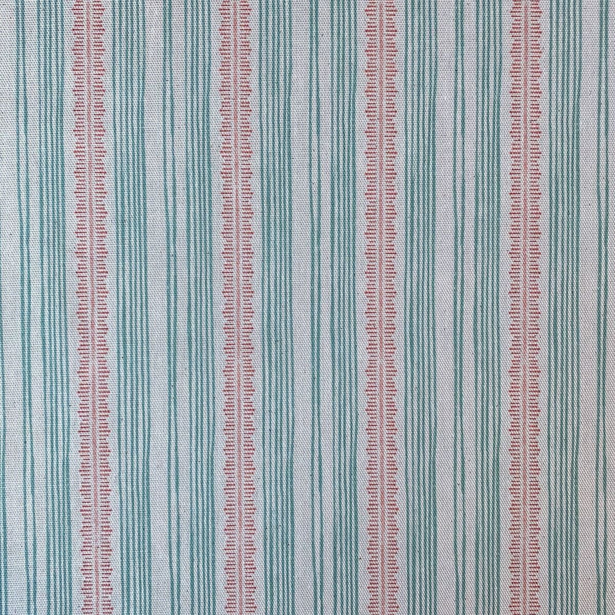 Tinsmiths Striped Feather Stripe Fabric on a roll in seagreen & coral