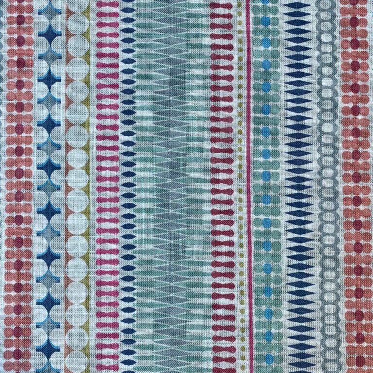 Tinsmiths Omega Striped Fabric roll in seagreen & raspberry