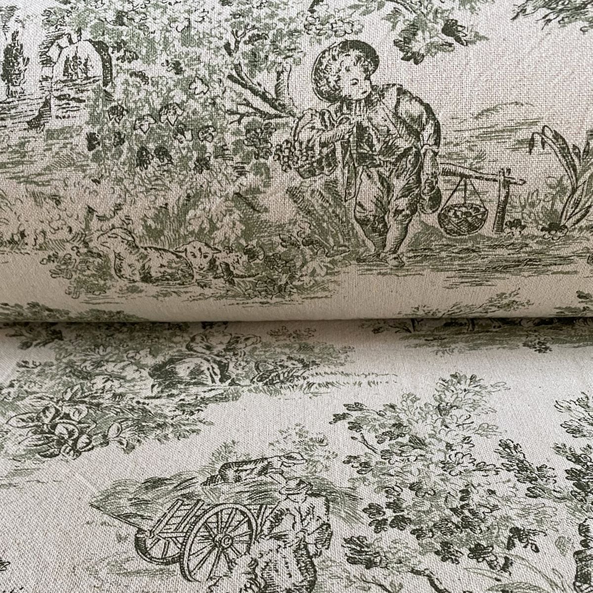 Elysium print fabric on a roll two-green design