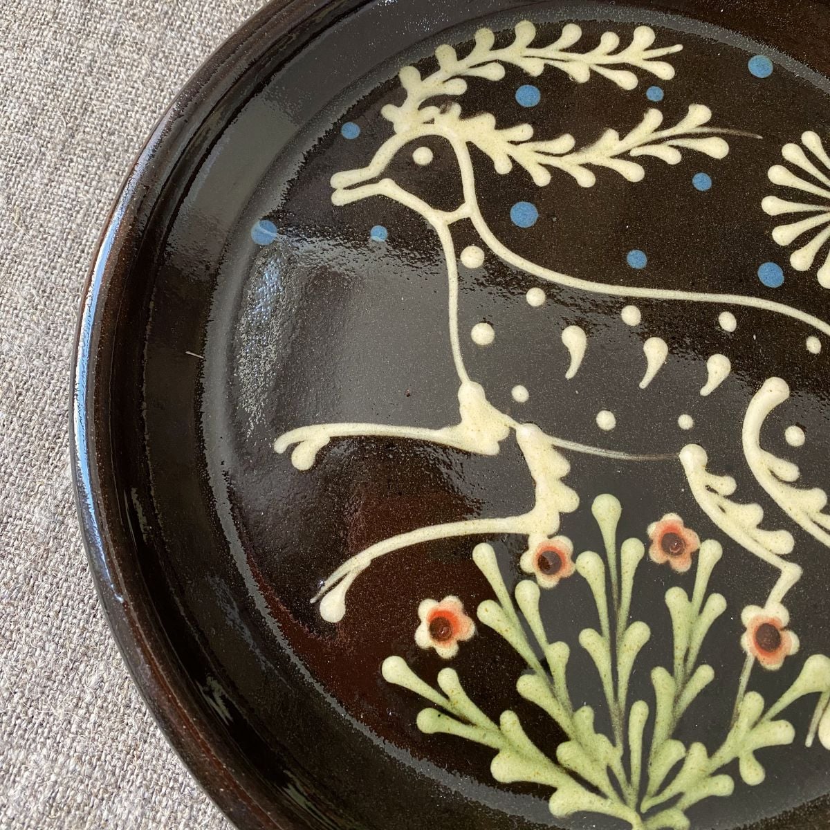 Paul Young Slipware Plate - Black Stag PYSBL - Image 2