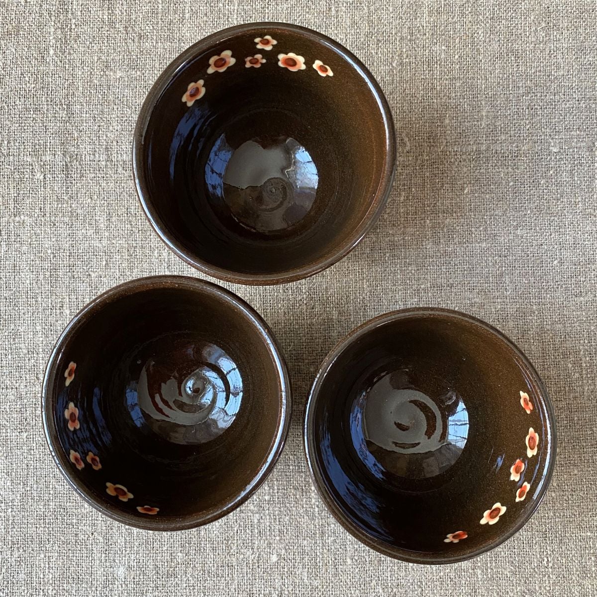 Trio of Paul Young Blossom-sprigged tea bowls