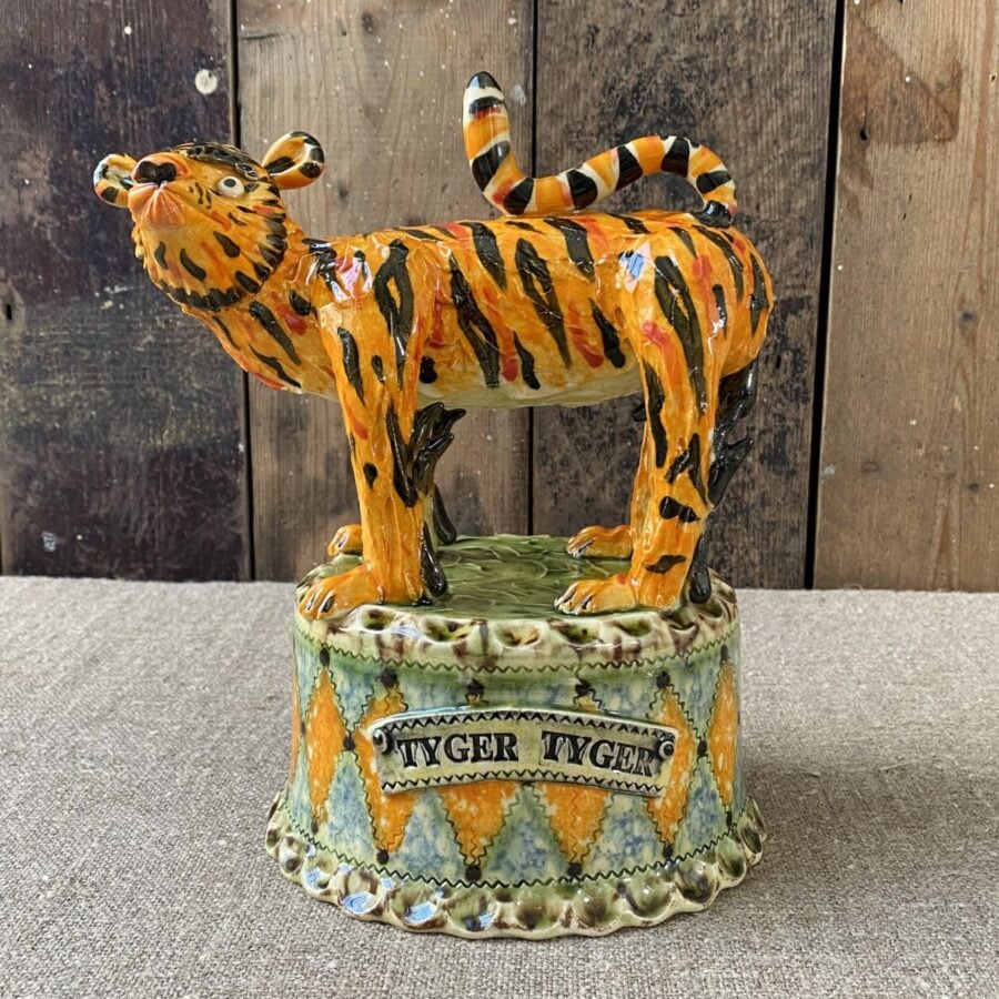 Highly detailed, ceramic slipware tiger by Paul Young