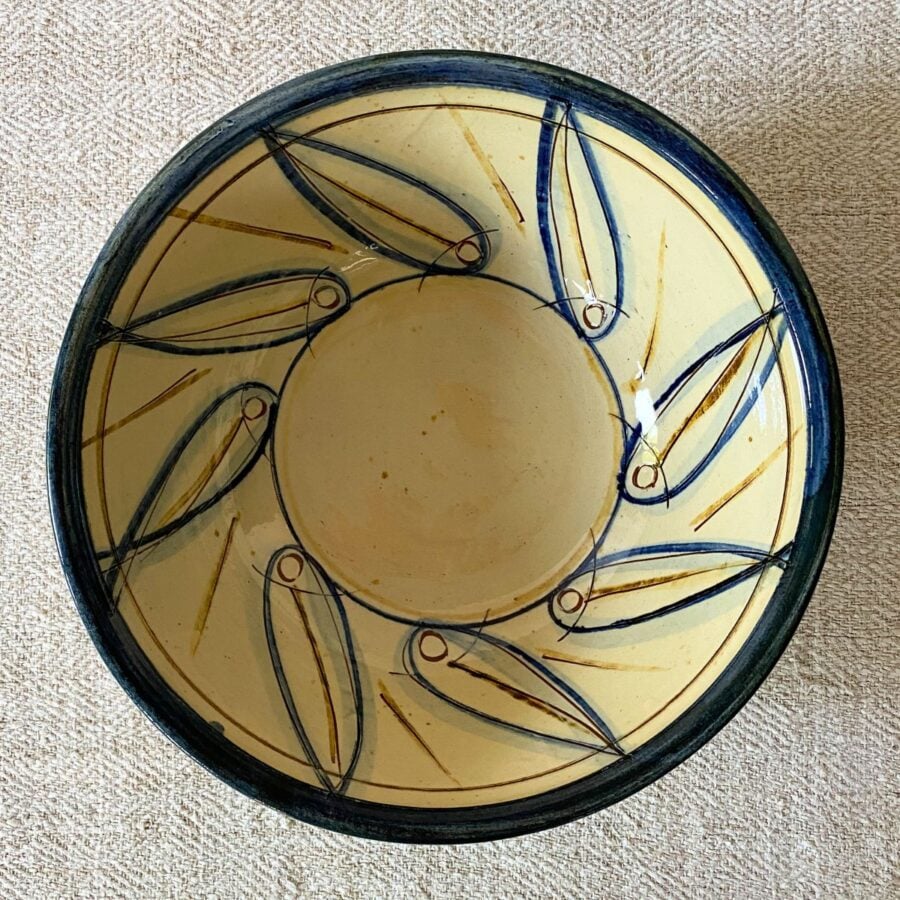Jennifer Hall Slipware Salad Bowl overview on cream textile backcloth