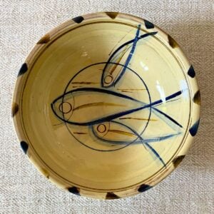 Jennifer Hall Slipware Salad Bowl overview on cream textile backcloth