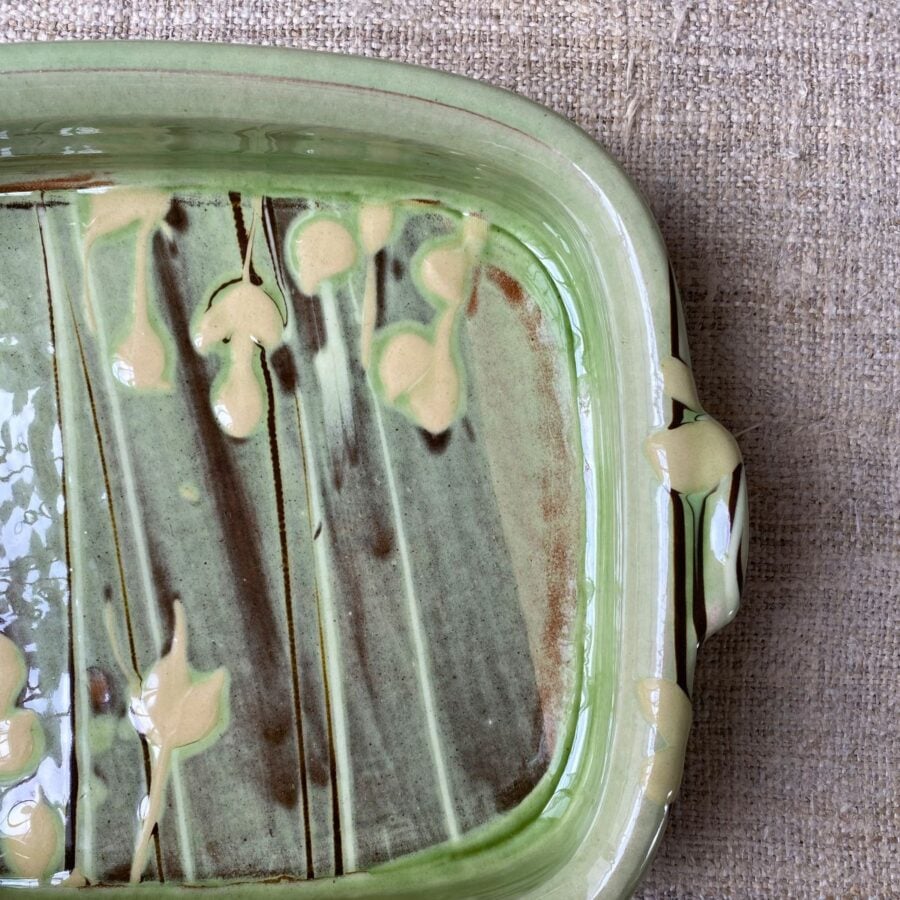 Patia Davis green glazed rectangular baking dish