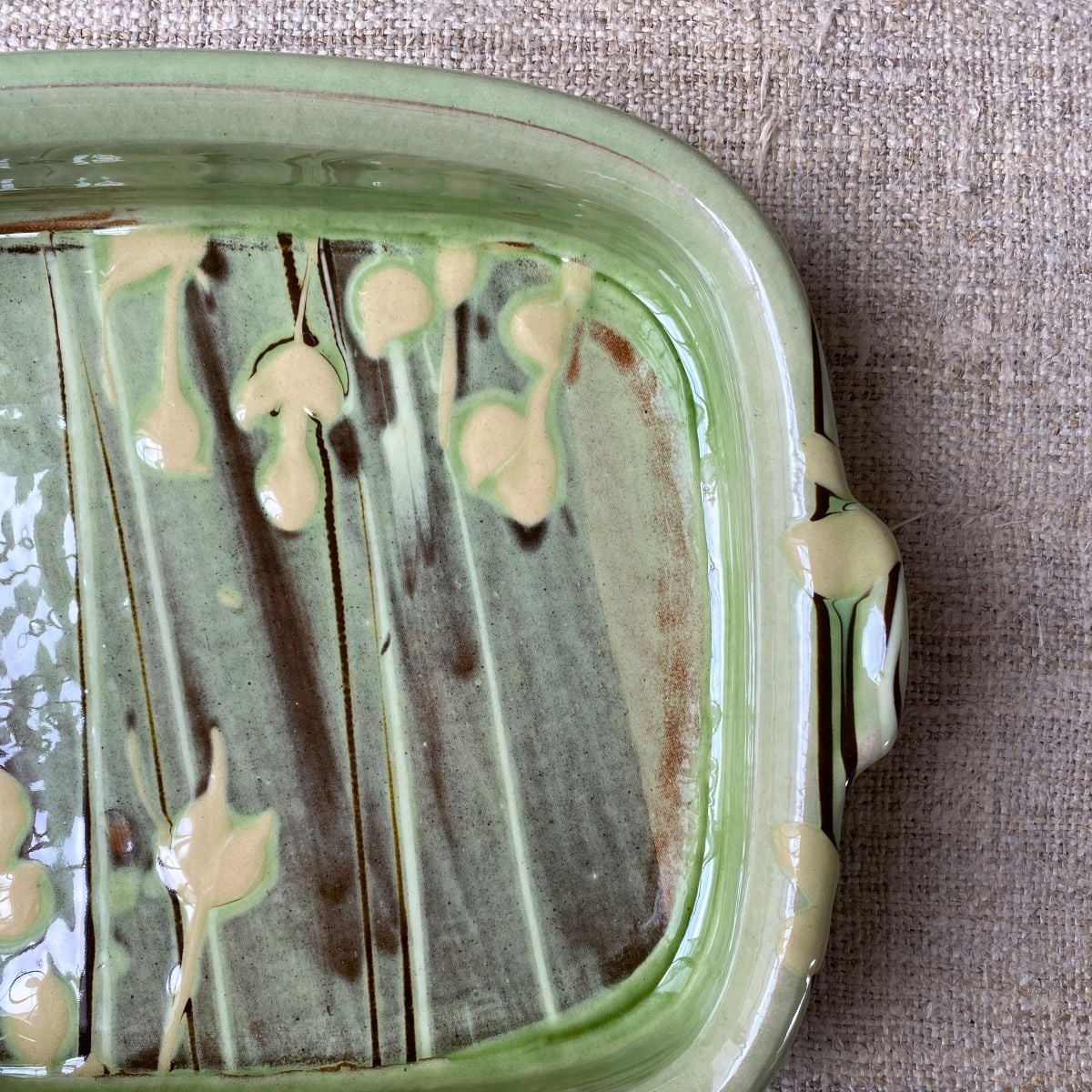 Patia Davis green glazed rectangular baking dish