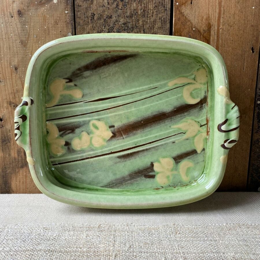 Patia Davis green glazed rectangular baking dish