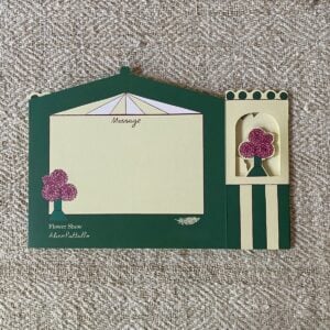 3D Card designed by Alice Pattullo depicting a woman at a flower show