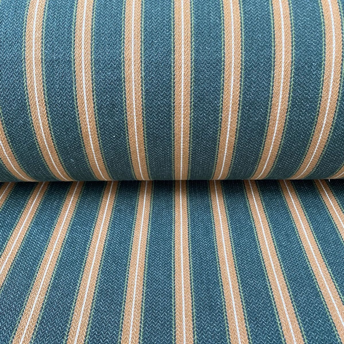 Alma Ticking Fabric in Forest Green & Brick Red