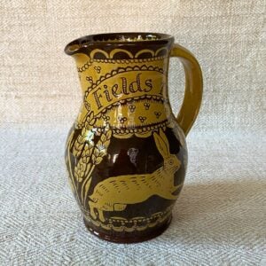 Brown & Yellow Harvest Jug by Katie Morgan with leaping hare design