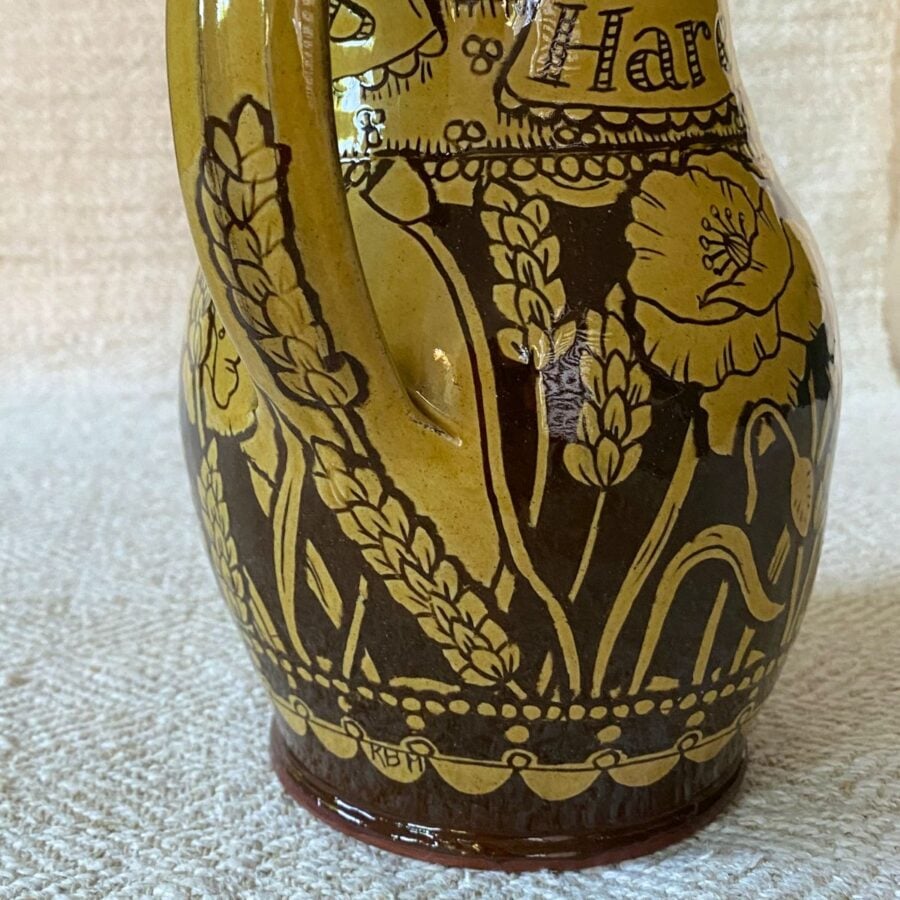 Brown & Yellow Harvest Jug by Katie Morgan with leaping hare design