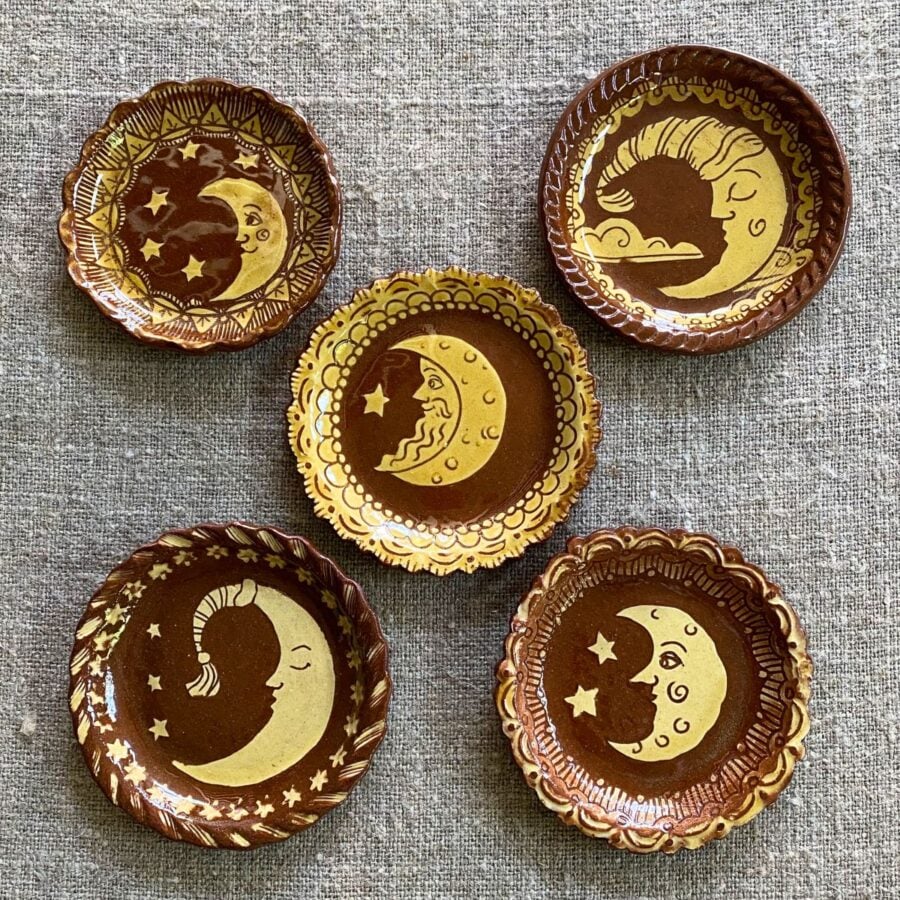 Katie B Morgan Slipware Biscuit Plates Moon Left