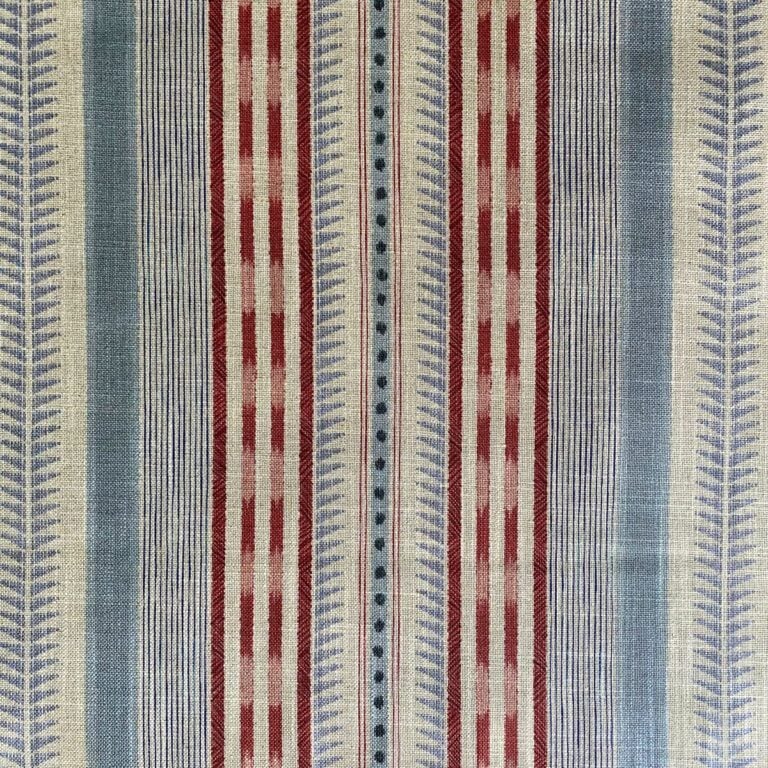 Extra Wide Caspian striped fabric in strawberry red & duckegg