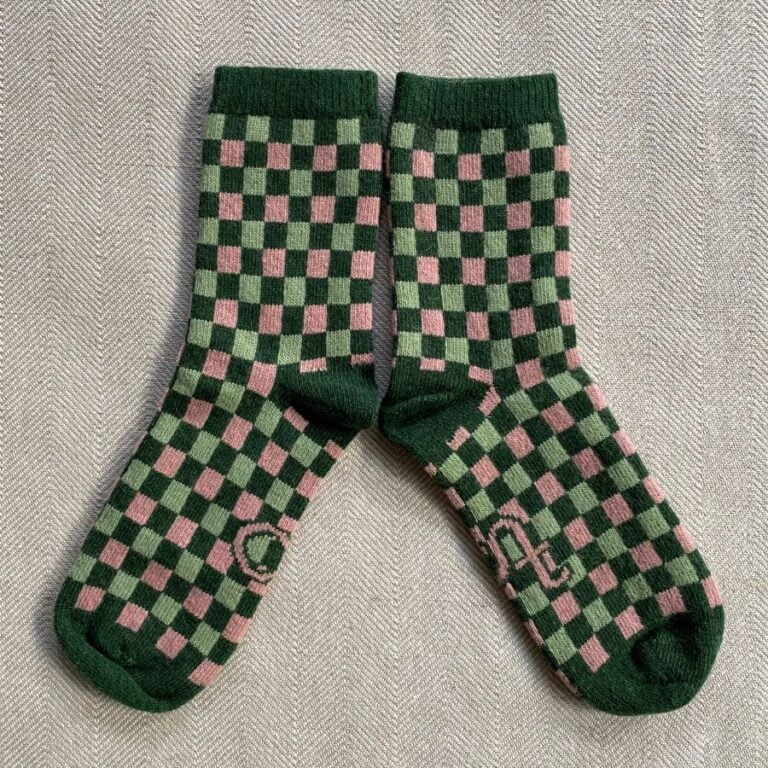 Catherin tough Lambswool Socks Green Pink