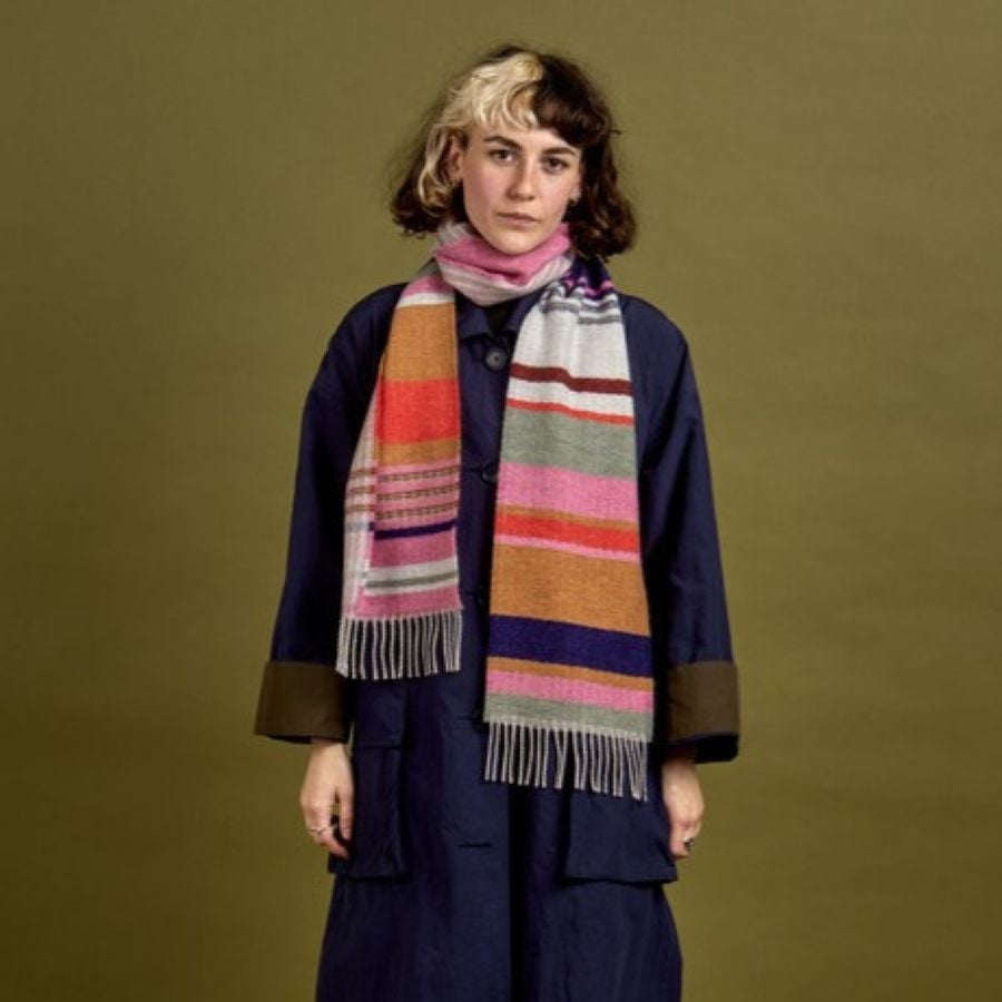 Lambswool Striped Angus Scarf Strawberry