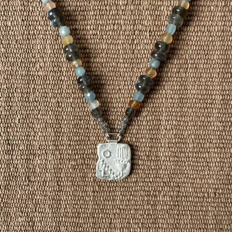 Carnelian & Aquamarine necklace with Silver Pendant M4 - Image 4