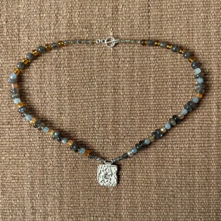 Carnelian & Aquamarine necklace by Clare de la Torre