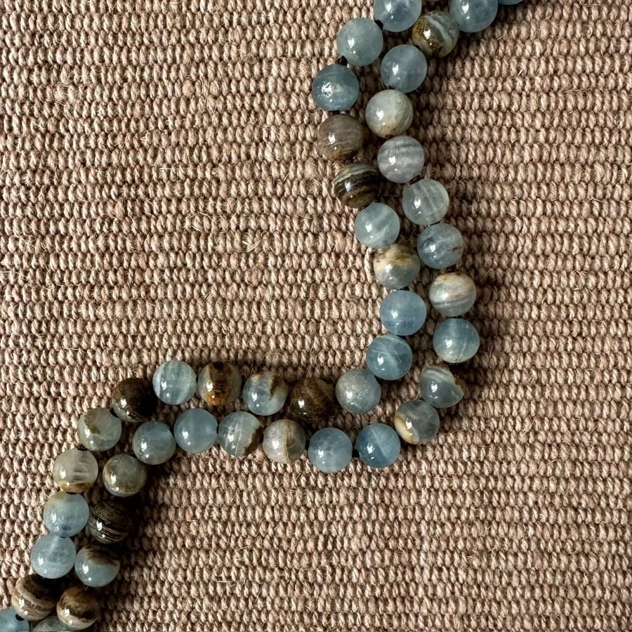 Silver Scroll Necklace with Marble beads M20