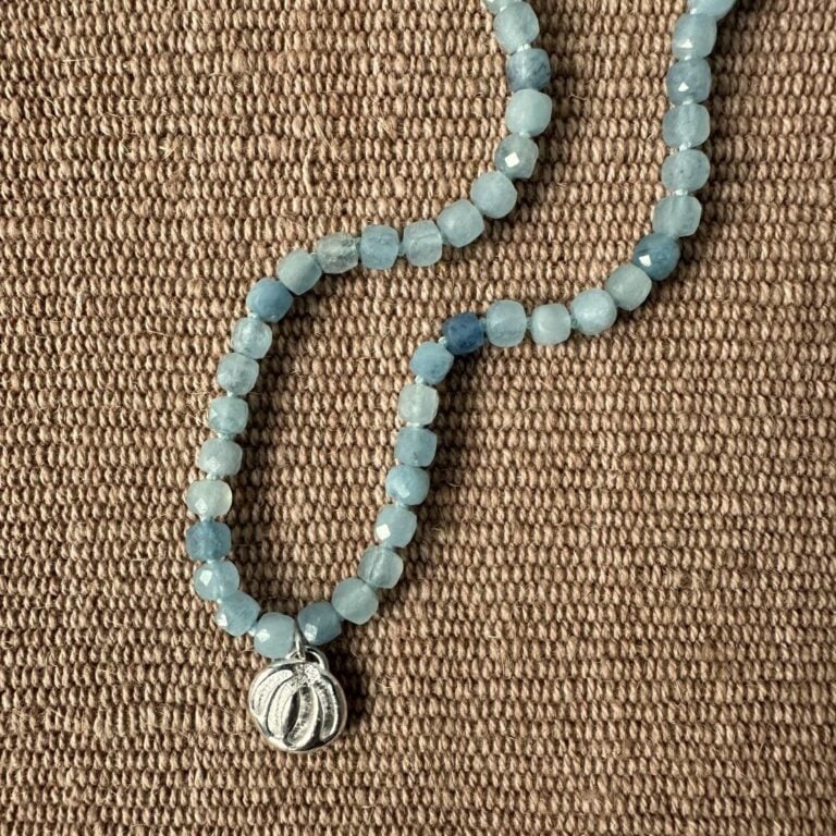 Silver Seed Pendant with Aquamarine Necklace M22
