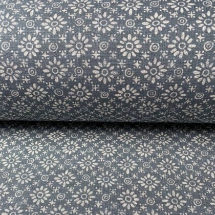 Fabric roll with INDIGO BLUE, small scale daisy pattern