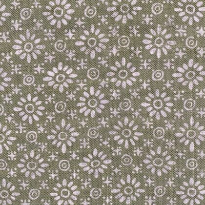 Fabric roll with green, small scale daisy pattern