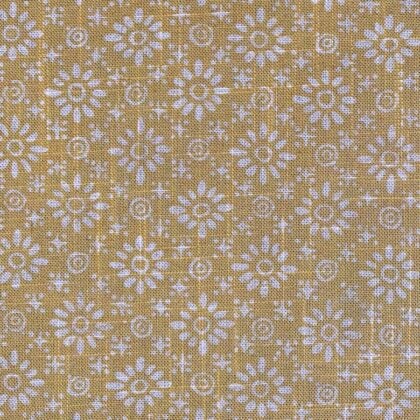 Fabric roll with mustard yellow, small scale daisy pattern